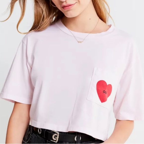 Urban Outfitters Tops - Urban Outfitters Truly Madly Deeply Pink Heart Oui Crop Top 100% Cotton T-Shirt
